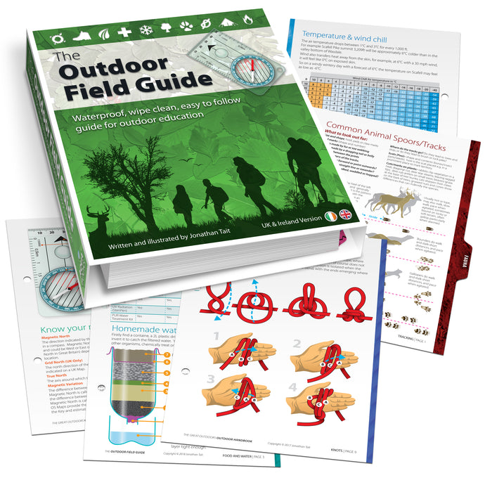 The outdoor field guide outdoor book for scouts, DofE, girl guides, forest schools - animal tracks, tree identification, first aid, camping recipies, mountain weather, navigation, shelter 